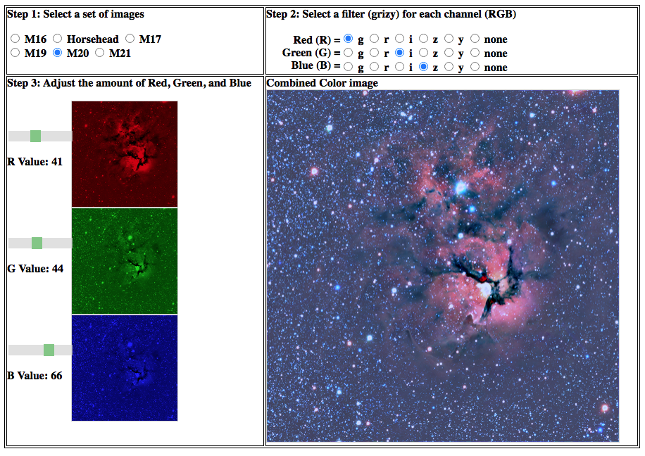 screenshot of Pan-STARRS colorizer tool